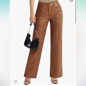 VQW Women's Faux Leather Pants Straight Wide Leg Pants Baggy Trouser